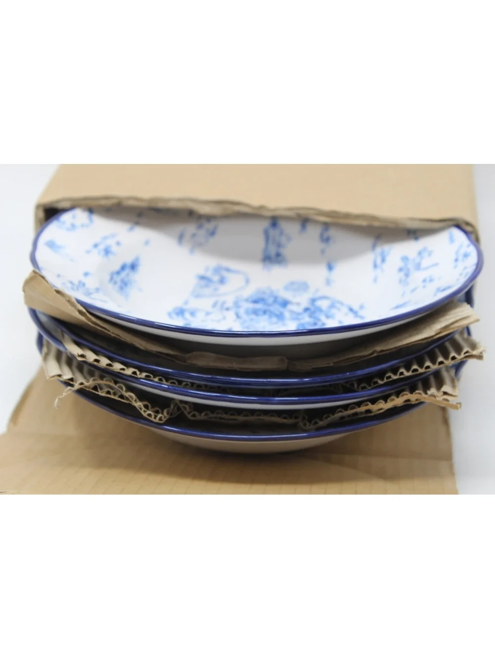 VTG Disney Winnie the Pooh Blue Toile Dinnerware Soup Bowl 4 Piece Set Stoneware